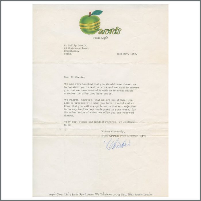 The Beatles Apple Publishing 1969 Letter