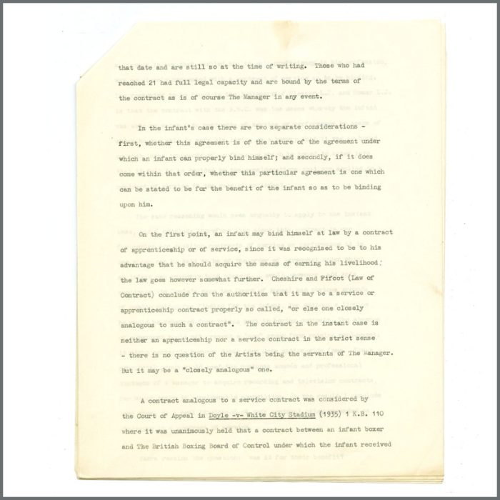 The Beatles Nems Opinion Document Silverman Livermore and Co Solicitors