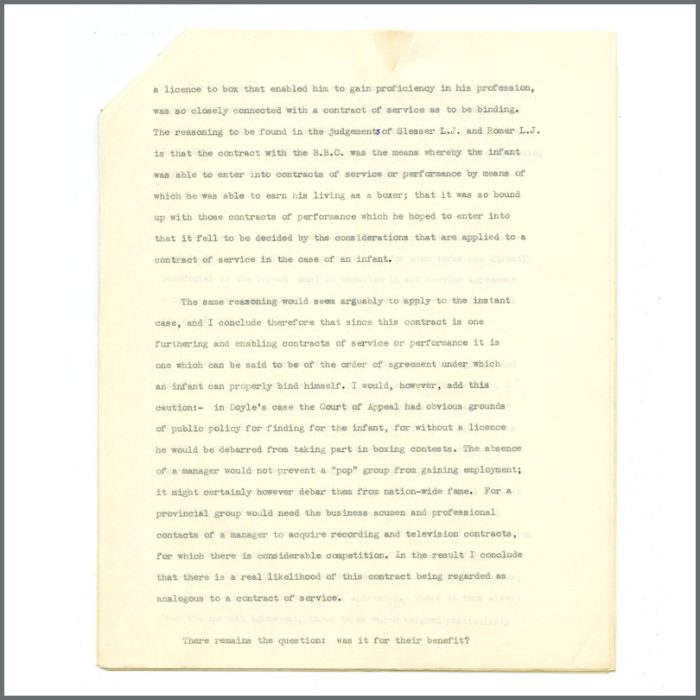 The Beatles Nems Opinion Document Silverman Livermore and Co Solicitors