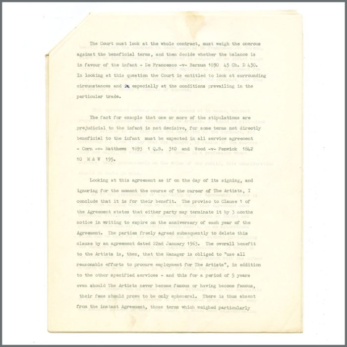 The Beatles Nems Opinion Document Silverman Livermore and Co Solicitors