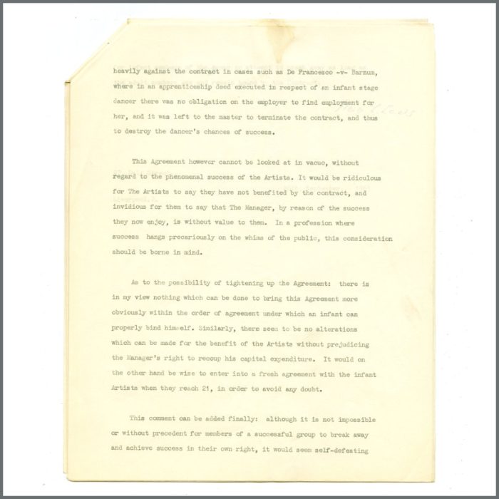 The Beatles Nems Opinion Document Silverman Livermore and Co Solicitors