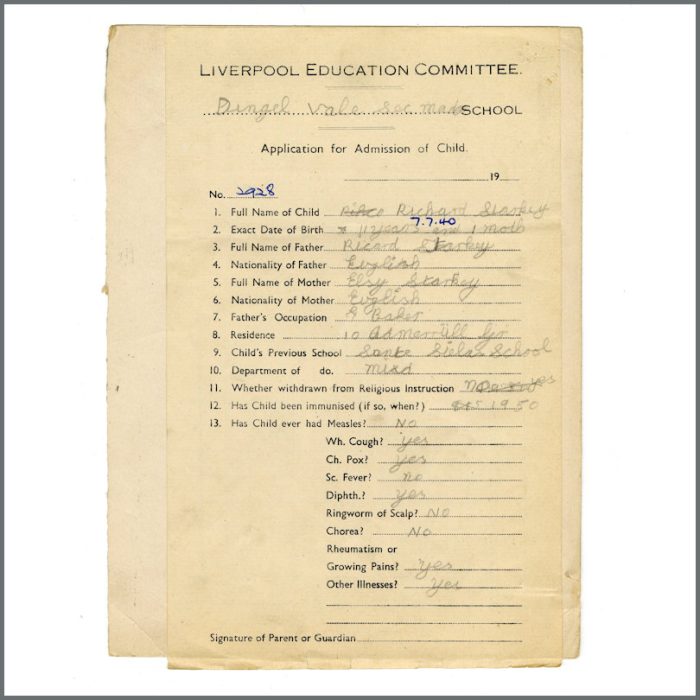 Ringo Starr 1950s School Related Documents