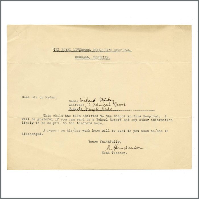 Ringo Starr 1950s School Related Documents