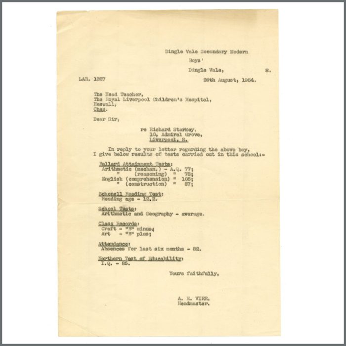 Ringo Starr 1950s School Related Documents