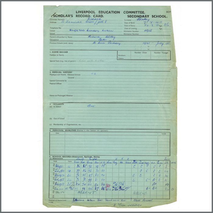 Ringo Starr 1950s School Related Documents