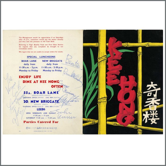 Signed Beatles memorabilia - Enjoy life dine at Kee Hong Often