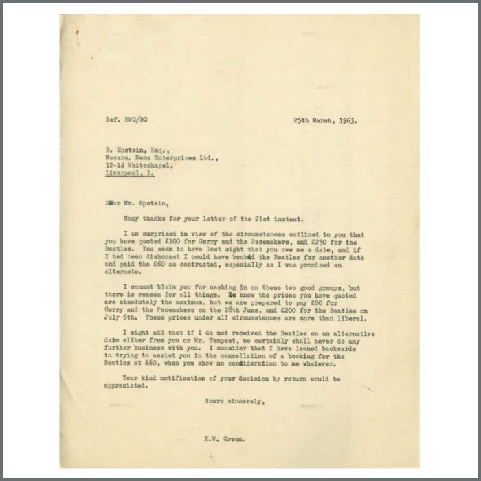 Lot 65 - The Beatles 1963 Cancelled Dunstable Performance Contract With Brian Epstein Signed Letters & Correspondence (UK) - Image 3