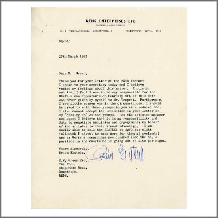 Lot 65 - The Beatles 1963 Cancelled Dunstable Performance Contract With Brian Epstein Signed Letters & Correspondence (UK) - Image 4