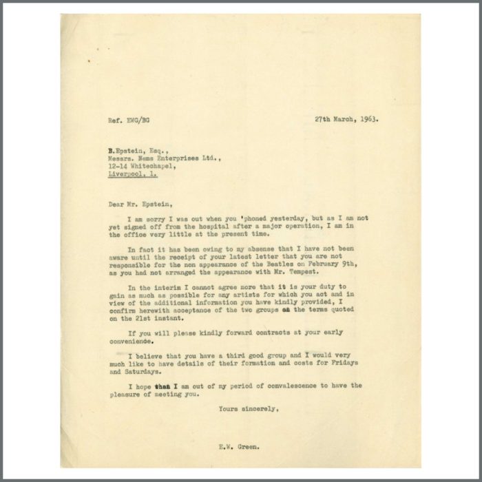 Lot 65 - The Beatles 1963 Cancelled Dunstable Performance Contract With Brian Epstein Signed Letters & Correspondence (UK) - Image 5