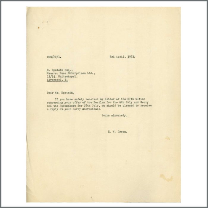 Lot 65 - The Beatles 1963 Cancelled Dunstable Performance Contract With Brian Epstein Signed Letters & Correspondence (UK) - Image 6