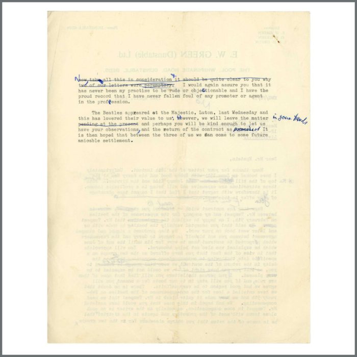 Lot 65 - The Beatles 1963 Cancelled Dunstable Performance Contract With Brian Epstein Signed Letters & Correspondence (UK) - Image 10