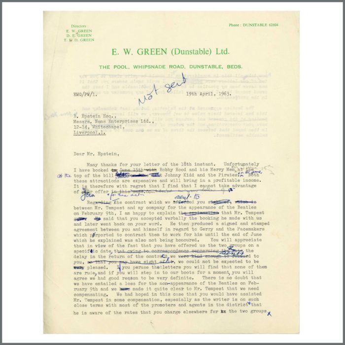 Lot 65 - The Beatles 1963 Cancelled Dunstable Performance Contract With Brian Epstein Signed Letters & Correspondence (UK) - Image 11