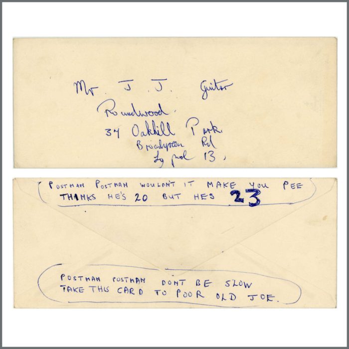 Lot 70 - Rory Storm Handwritten 21st Birthday Card To Johnny ‘Guitar’ Byrne (UK) - Image 2